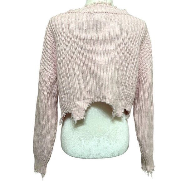 Le Lis Collection Oversized Distressed Light Pink Cropped Sweater Size Small - Picture 3 of 7